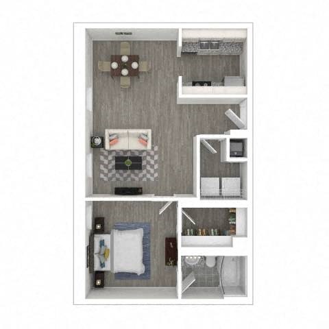 Floor plan for 1 bed, 1 bath, 625 sqft